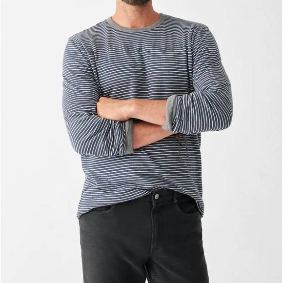 FAHERTY Other - NEW FAHERTY cloud reversible crew shirt in medium grey heather / navy cream stri